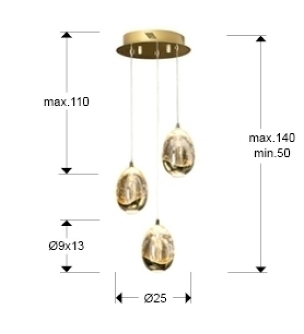 Люстра Rocio LED 3L Ø25 золотая