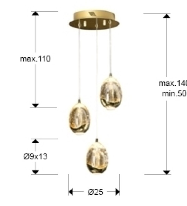 Люстра Rocio LED 3L Ø25 золотая