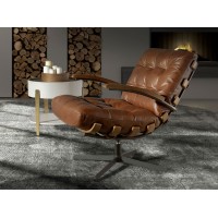Вращающееся кресло 5154 из темно-коричневой кожи и ореха