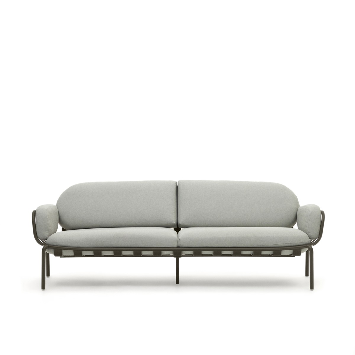 Уличный диван Joncols из серой ткани и зеленым алюминиевым каркасом 225 см