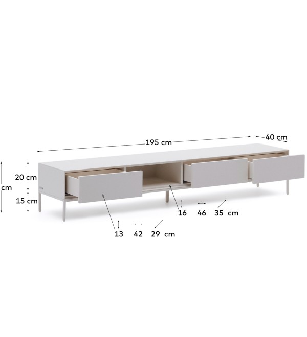 Vedrana Тумба под ТВ с 3 ящиками белый лак 195 x 35 см