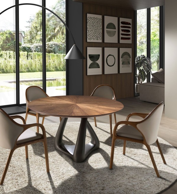 Круглый обеденный стол 1208-Ø135 из ореха и стекловолокна цвета темно-серый металлик