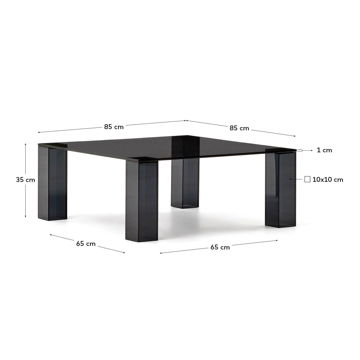 Журнальный столик Adularia из стекла темно-серого цвета 85 x 85