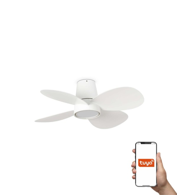 Потолочный вентилятор KLOVER S Ш800MM белый 4P 18W LED CCT DIM TUYA