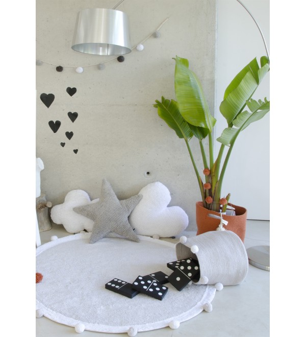 Корзина с помпонами серая 30*30*30
