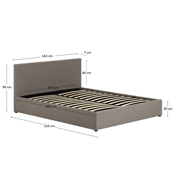 Nahiri Мягкая серая кровать для матраса размером 150 x 200 см
