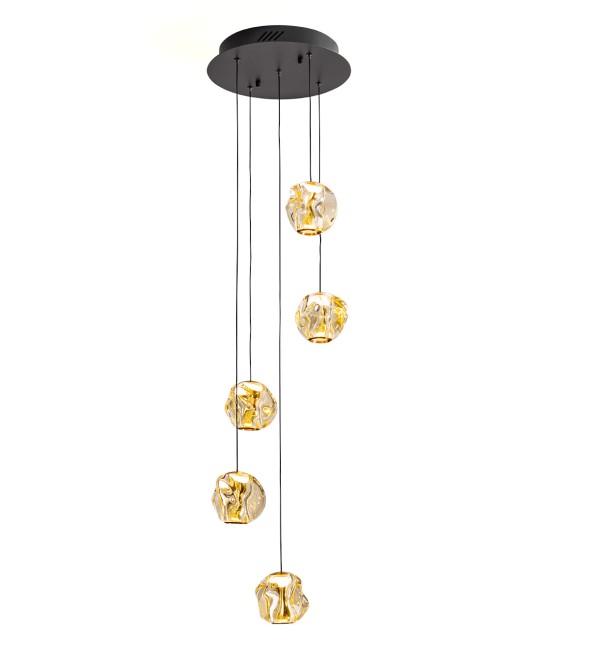 Люстра Zaria 5L черный/бронзовый/янтарный D25 DIM