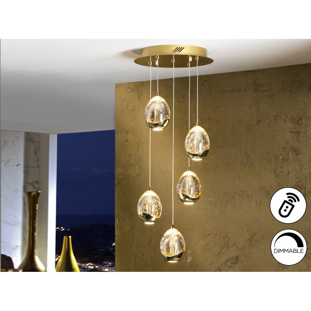 Люстра Rocio LED 5L DIM золотая