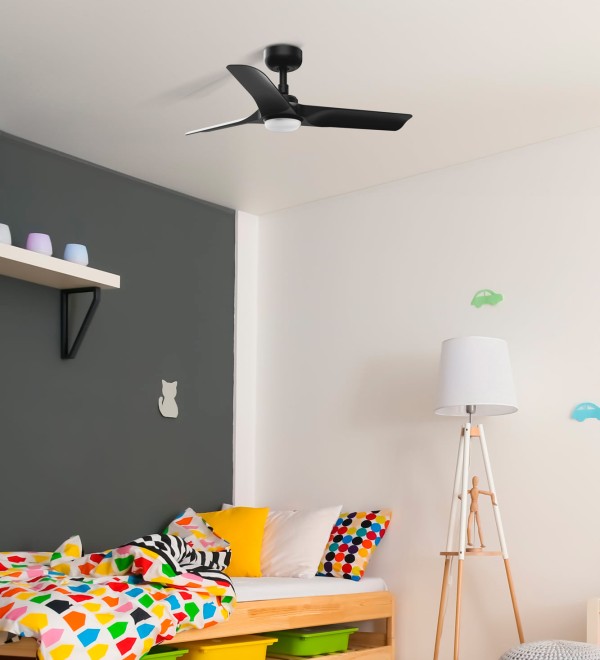 Потолочный вентилятор HEY S Ш900mm черный 3 P черный LED 18W CCT
