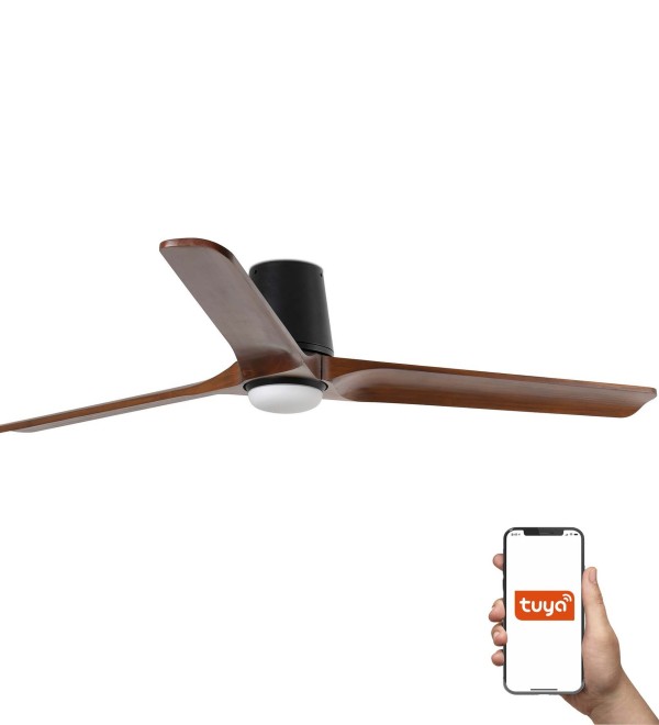 Потолочный вентилятор HEYWOOD TUB L Ш1320 черный/орех 3P LED 10W TUYA