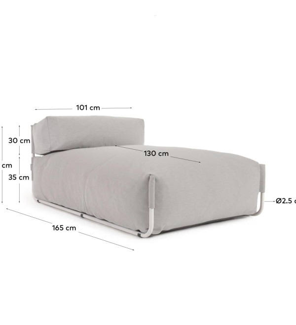Square пуф-шезлонг со спинкой 165x101см, светло-серый, для садового модульного дивана