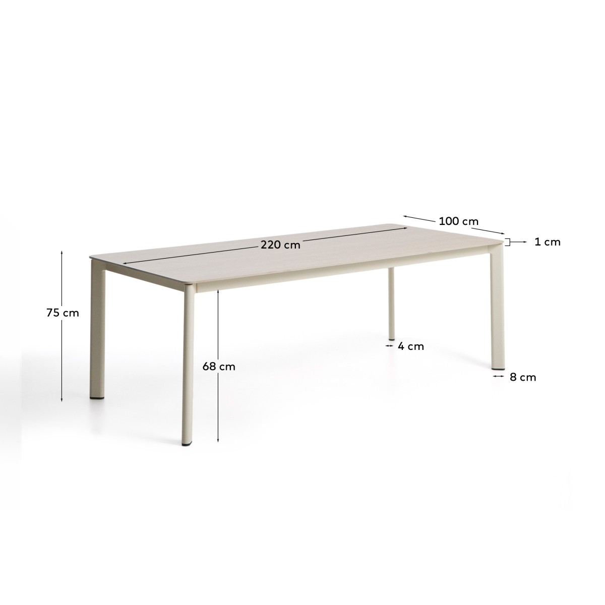 Уличный стол Anafi с бежевой столешницей из спеченного камня, 220 x 100 см