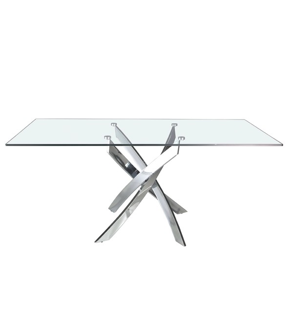 Стол обеденный прямоугольный F2133 /1061 стекло 140x95 с ножками из нержавеющей стали