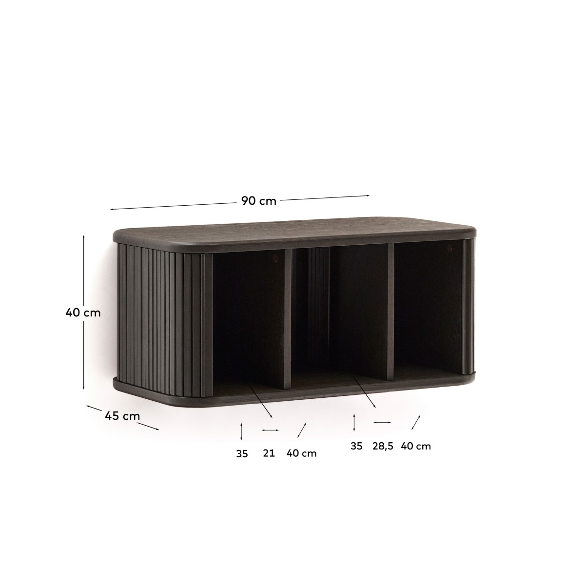 Шкафчик для ванной Mailen из ясеневого шпона в темной отделке, 90 x 45