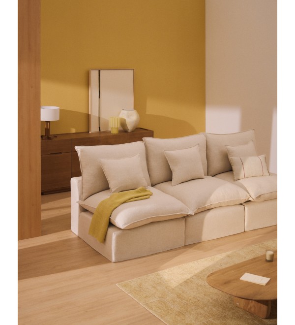 Модульный пятиместный диван Anarela из бежевого льна и вискозы со съемным чехлом, 330 см