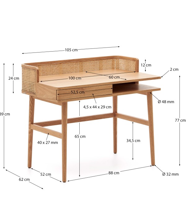 Araxi Письменный стол из массива ясеня и ротанга 105 x 62 см