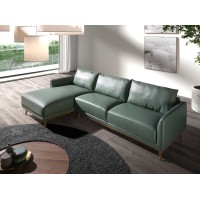Угловой диван с левым шезлонгом 6200/5607-L-M5677 из зеленой кожи