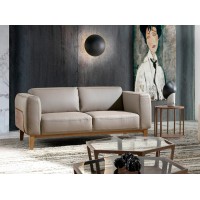 Диван 5353-2P /6028 2-х местный кожаный бежевый с ореховым каркасом