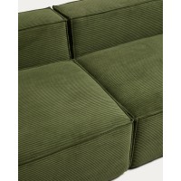 Трехместный диван Blok с левым сиденьем, обитый толстым зеленым вельветом, 325 см