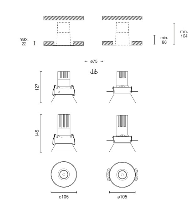 Встраиваемый светильник ELIOS BELL IP20 10W черный 15є 2700K CASAMBI