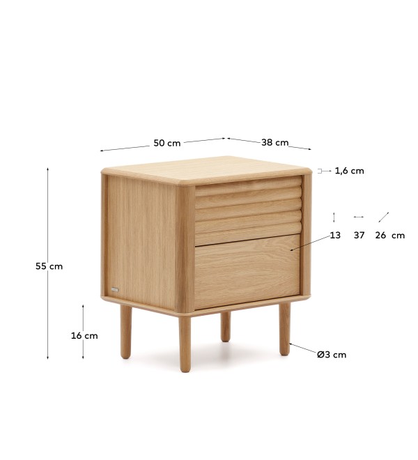 Lenon Тумбочка с 2 ящиками из шпона дуба 50 x 55 см