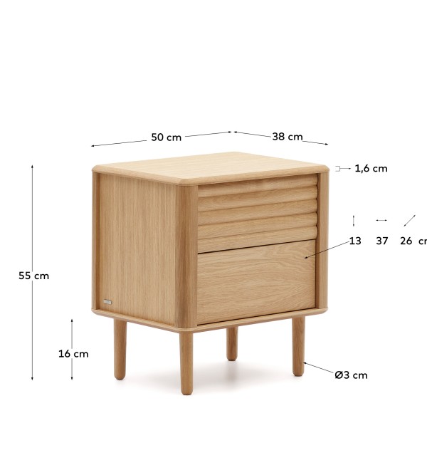 Lenon Тумбочка с 2 ящиками из шпона дуба 50 x 55 см