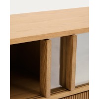 Сервант Helvine с 4 дверцами и 2 ящиками шпон дуба и закаленное стекло, 200 x 54