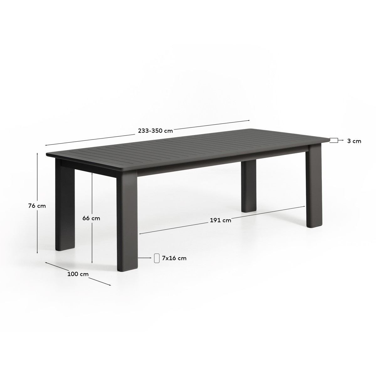 Раздвижной уличный стол Livorno из графитового алюминия, 233(350) x 100 см