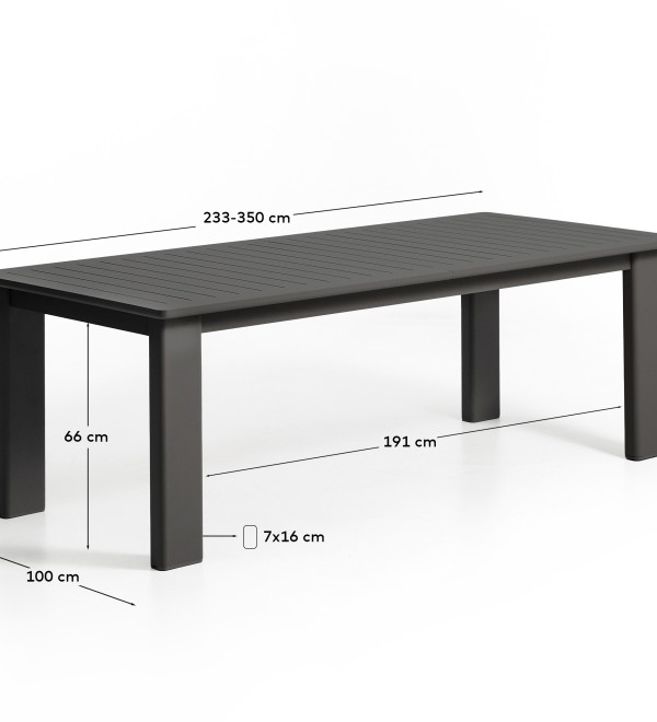 Раздвижной уличный стол Livorno из графитового алюминия, 233(350) x 100 см
