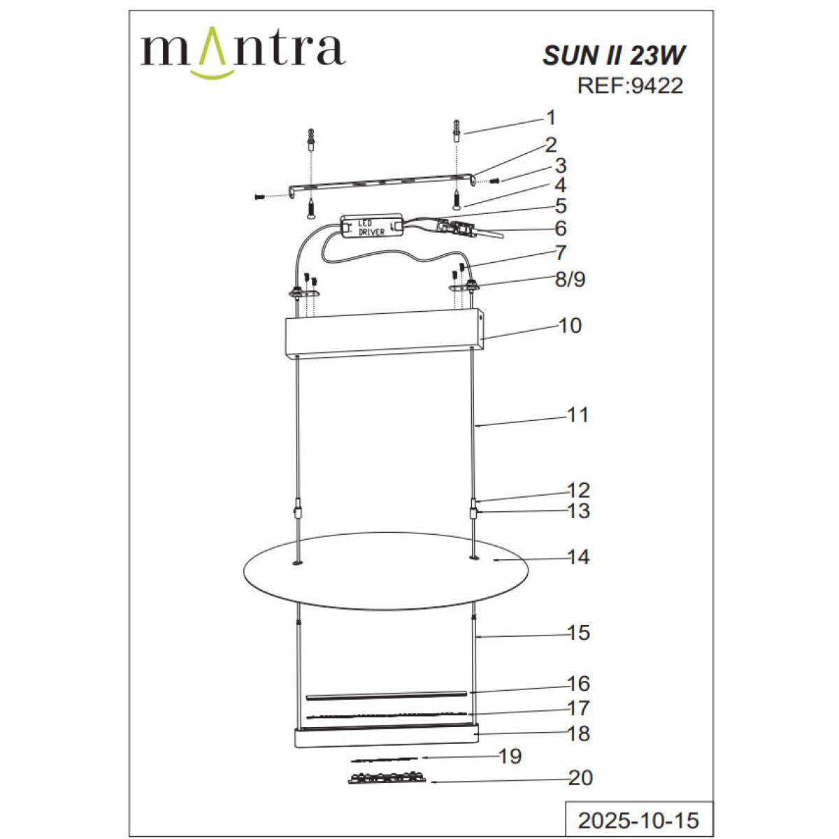 9422 Люстра подвесная MANTRA SUN II
