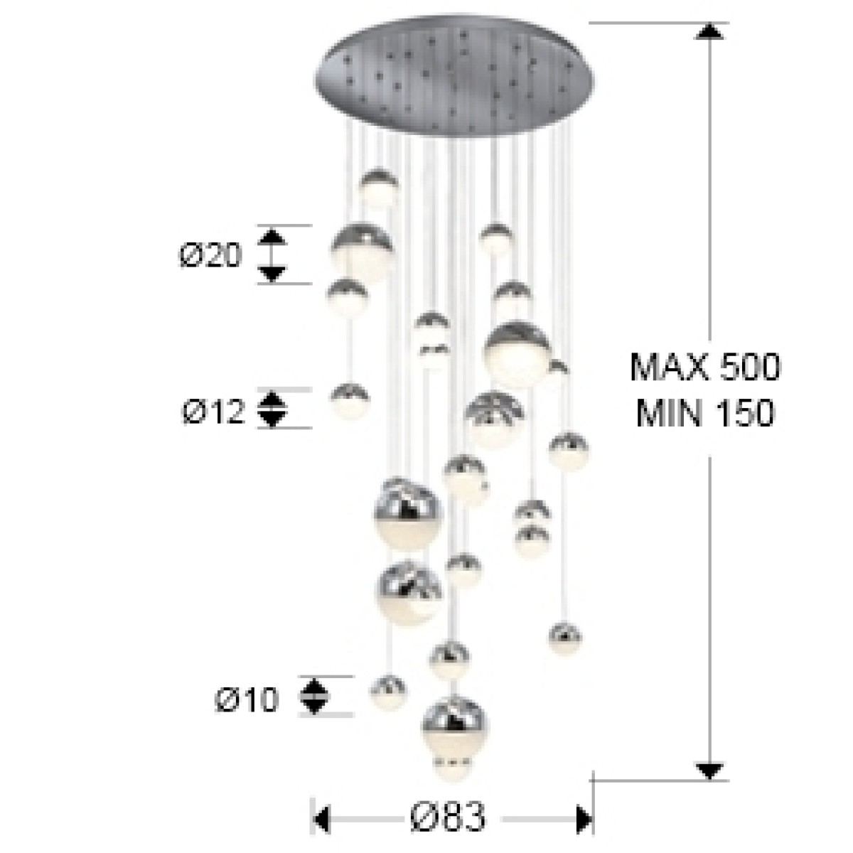 Подвесной светильник Sphere LED 27L Ø80 хром BLUETOOTH CCT 500 см