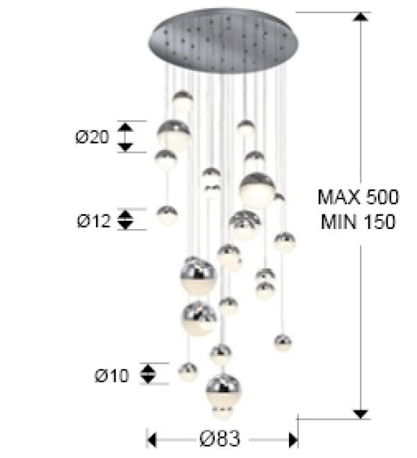 Подвесной светильник Sphere LED 27L Ø80 хром BLUETOOTH CCT 500 см
