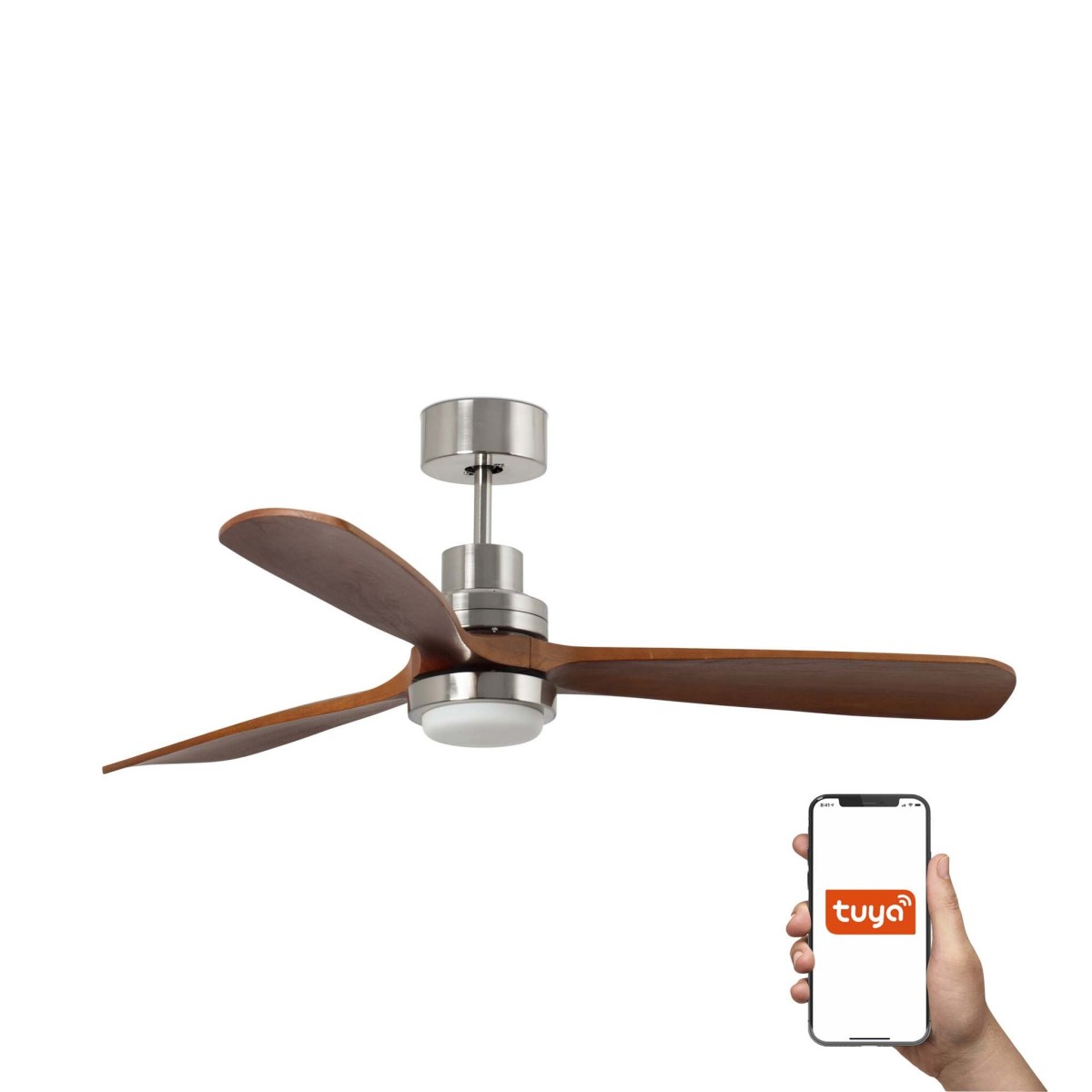 Потолочный вентилятор LANTAU XL Ш1680 DC матовый никель/орех 3P LED 15W TUYA