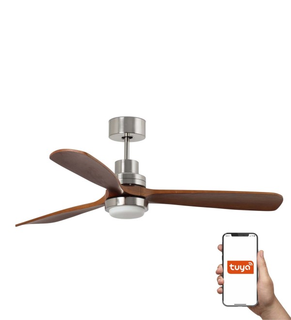 Потолочный вентилятор LANTAU XL Ш1680 DC матовый никель/орех 3P LED 15W TUYA