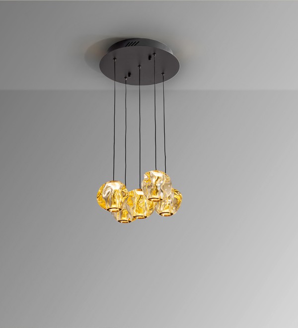 Люстра Zaria 5L черный/бронзовый/янтарный D25 DIM
