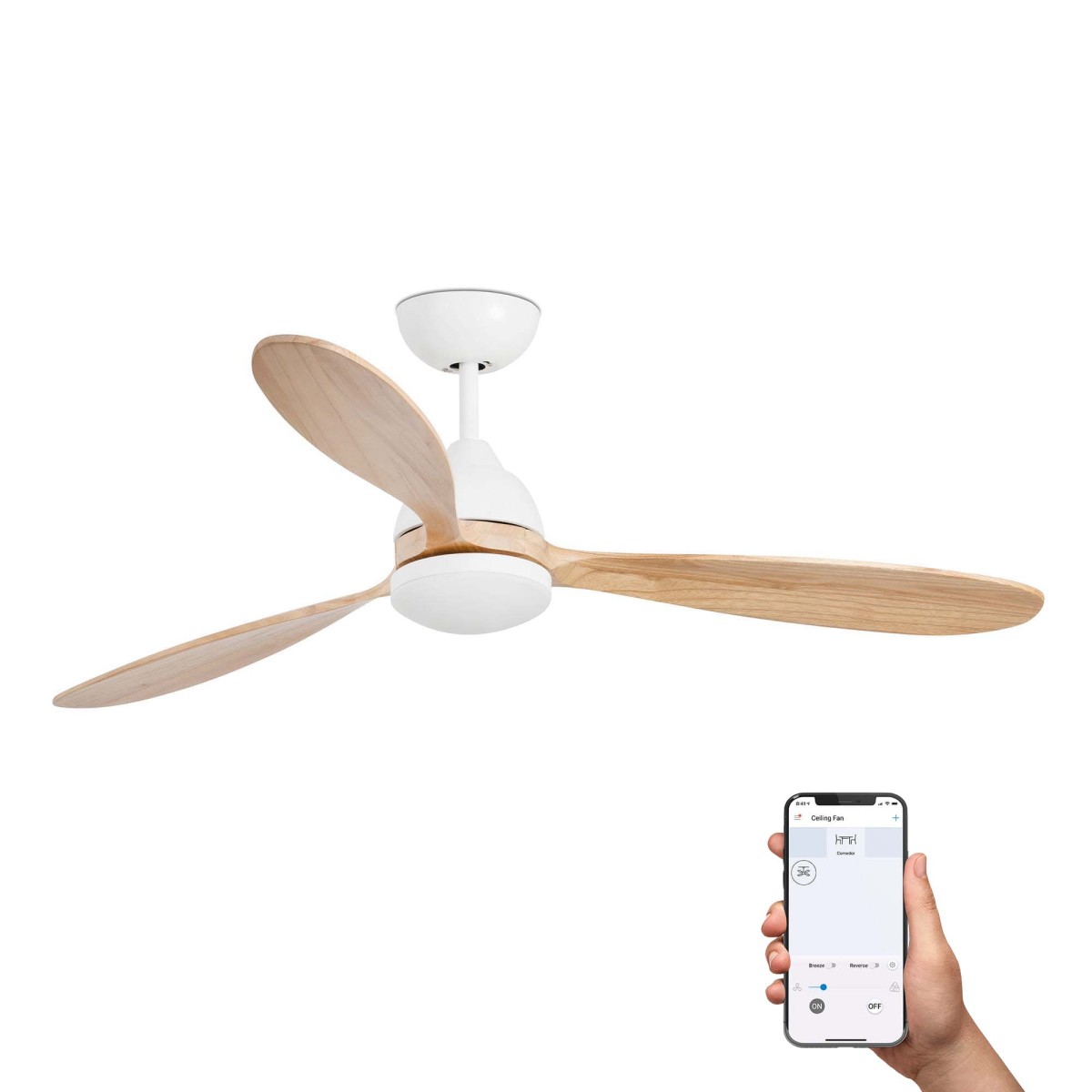 Потолочный вентилятор POROS Ш1320MM белый/сосна 3 PALAS 19W LED 2700K TUYA