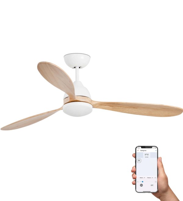 Потолочный вентилятор POROS Ш1320MM белый/сосна 3 PALAS 19W LED 2700K TUYA