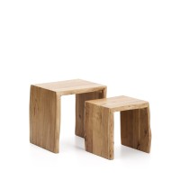 Комплект из 2-х столиков Lomiri из массива акации с выбеленной отделкой 50 x 42 см/34 x 42