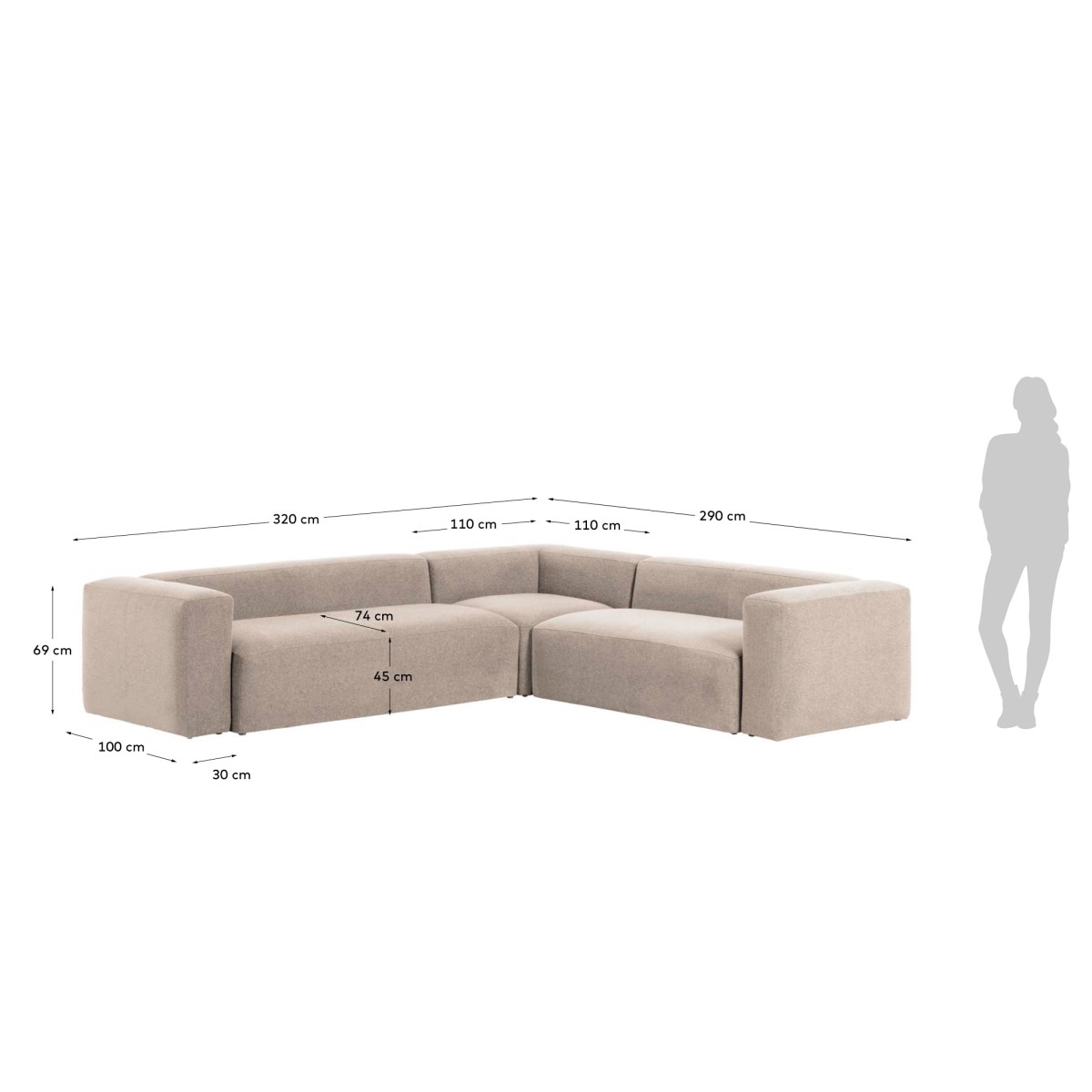 Угловой 5 местный диван Blok 320 x 290 cm бежевый