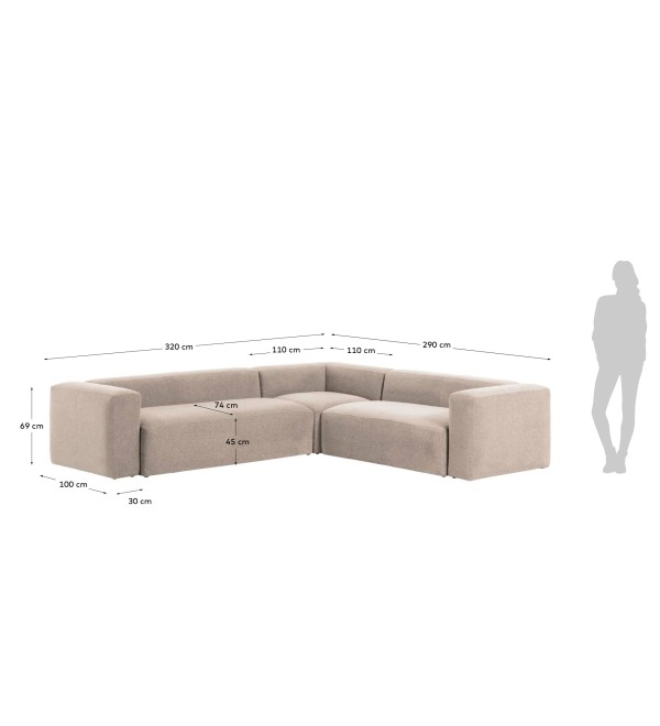 Угловой 5 местный диван Blok 320 x 290 cm бежевый