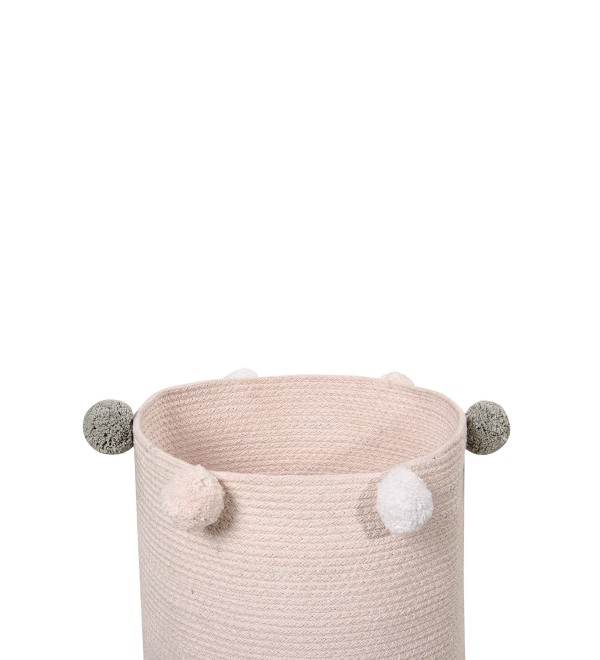 Корзина с помпонами розовая 30*30*30