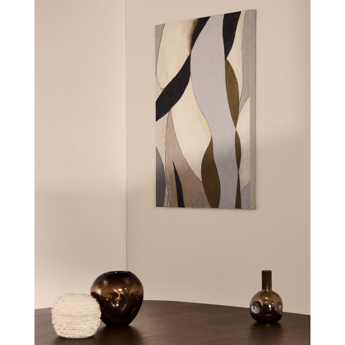 Абстрактный холст Marvilo серо-горчичного цвета 60 x 90 см