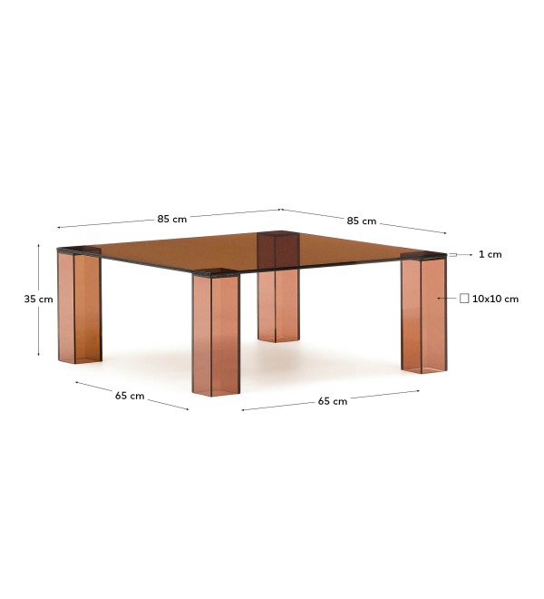 Журнальный столик Adularia из стекла коричневого цвета 85 x 85