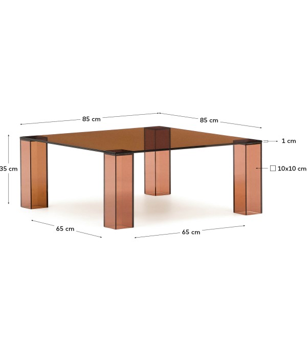 Журнальный столик Adularia из стекла коричневого цвета 85 x 85