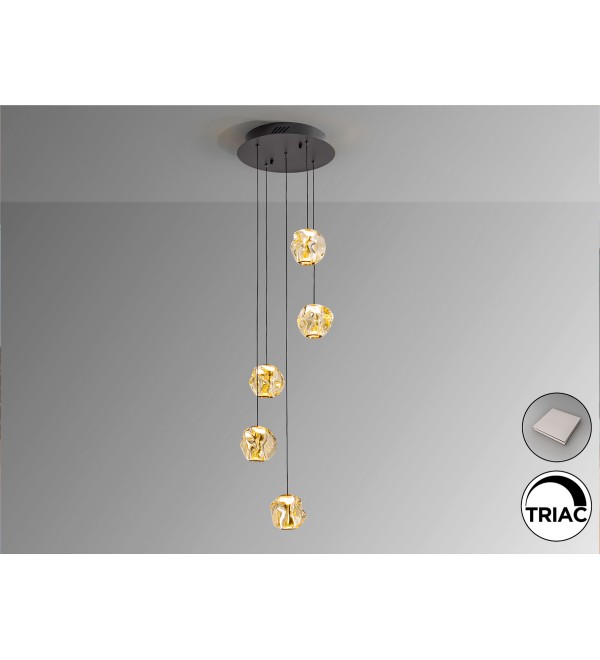 Люстра Zaria 5L черный/бронзовый/янтарный D25 DIM