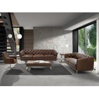 Диван 2-х местный 6139/KF106-2P-M1595 кожаный с золотистыми стальными ножками