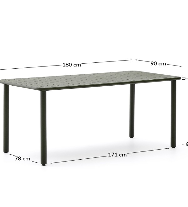 Уличный стол Brai из оцинкованной стали зелёного цвета 180 x 90 см
