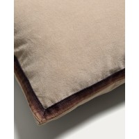 Чехол для подушки Niroi из бежевого бархатного хлопка с отделкой лентой, 60 x 60 см