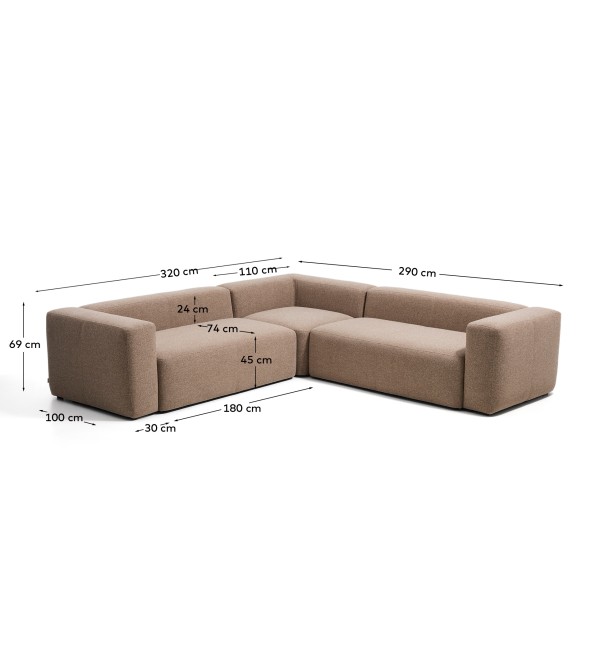 Угловой диван Blok из коричневой синели, 5 мест, 320 x 290 см
