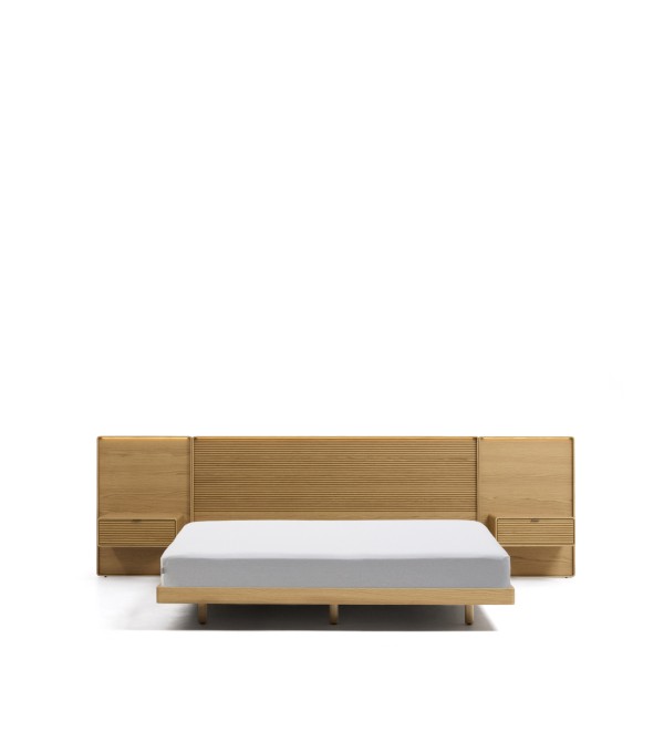 Кровать Norlen с 2 тумбочками из натурального шпона дуба, с подсветкой, 180 x 200 см
